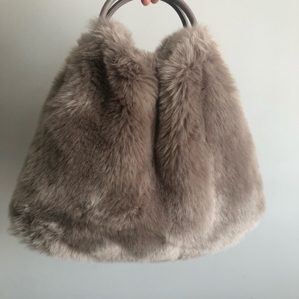 Tan beige faux fur purse
